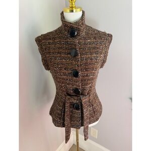 Luii Anthropologie Women's Wool Blend Tweed Brown Vest/Pockets BOHO